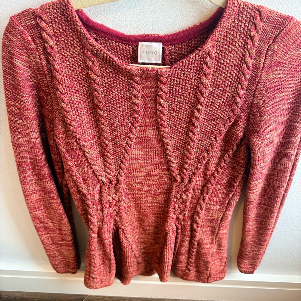 Cupio Pink Marled Cable Knit Sweater Textured